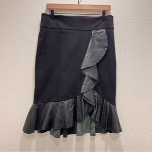 Anne Fontaine Black Lambskin Leather Ruffle Embellished Skirt Size 44 or US 12